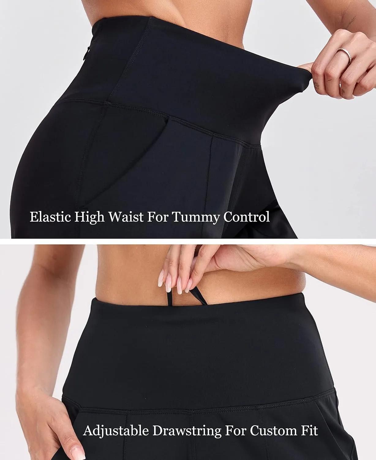 Oalka Women's High Waisted Shorts Yoga Workout Bermuda Long Hiking Shorts with Pockets