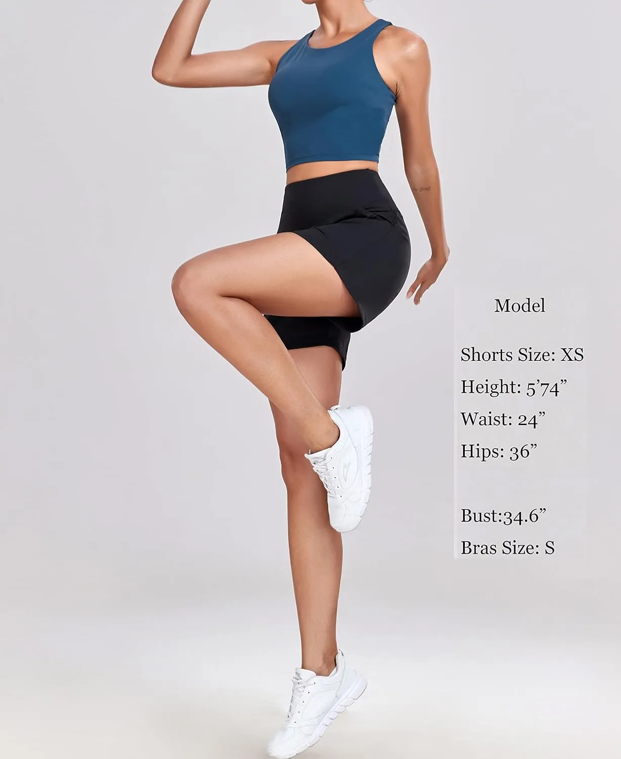 Oalka Women's High Waisted Shorts Yoga Workout Bermuda Long Hiking Shorts with Pockets
