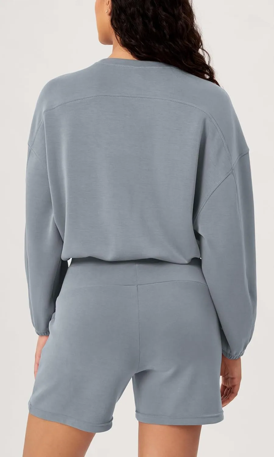 ODODOS Women's Modal Soft Gathered Cropped Sweatshirts Long Sleeve Elastic Hem Crew Neck Pullover Tops