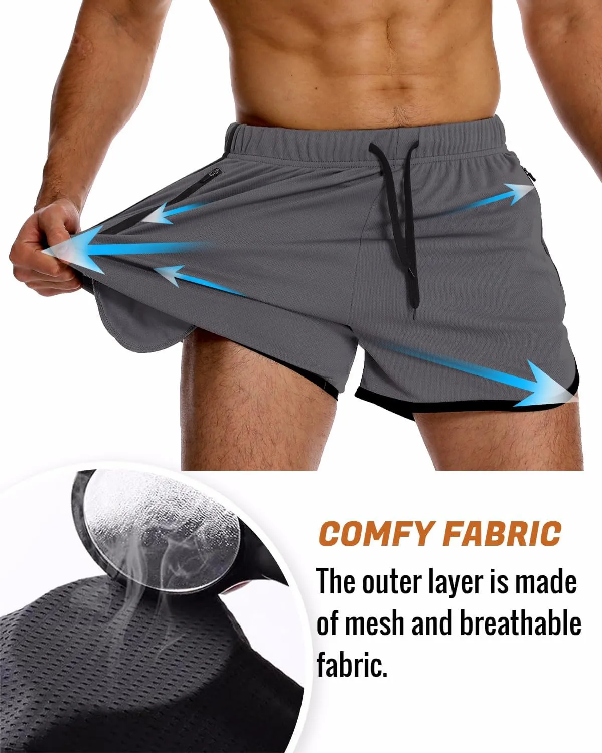 OEBLD Mens Running Shorts 3 Inch Breathable Quick Dry Workout Athletic Short Shorts with Zipper Pockets