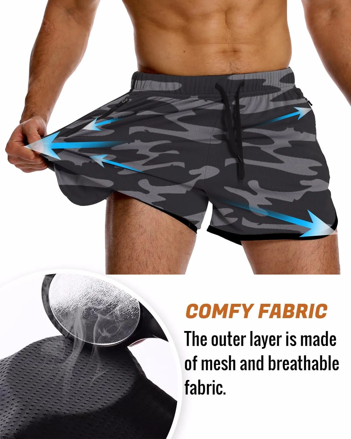 OEBLD Mens Running Shorts 3 Inch Breathable Quick Dry Workout Athletic Short Shorts with Zipper Pockets