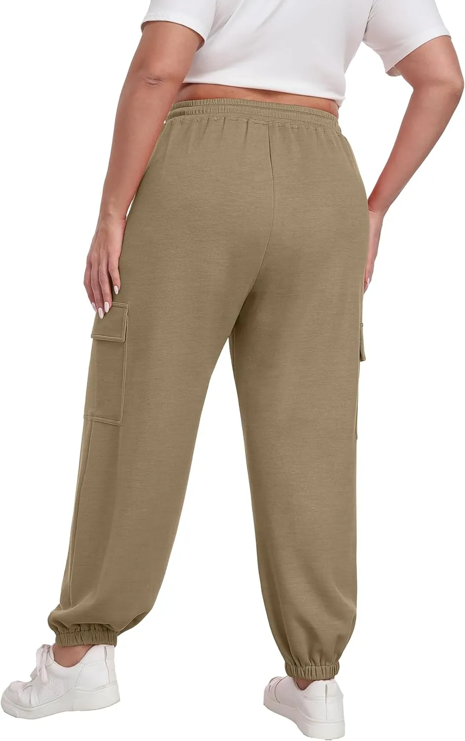OLRIK Plus Size Pants 2025 Trendy Cargo Sweatpants Adjustable Drawstring Joggers Loose Fit Lounge Trousers with Pockets