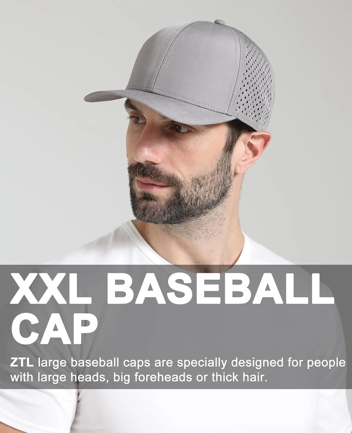 Oversize XL XXL Quick Dry Baseball Cap, Large Performance Snapback Hats, Laser Cut Mesh Ball Cap for Men Big Heads 23.5"-26"
