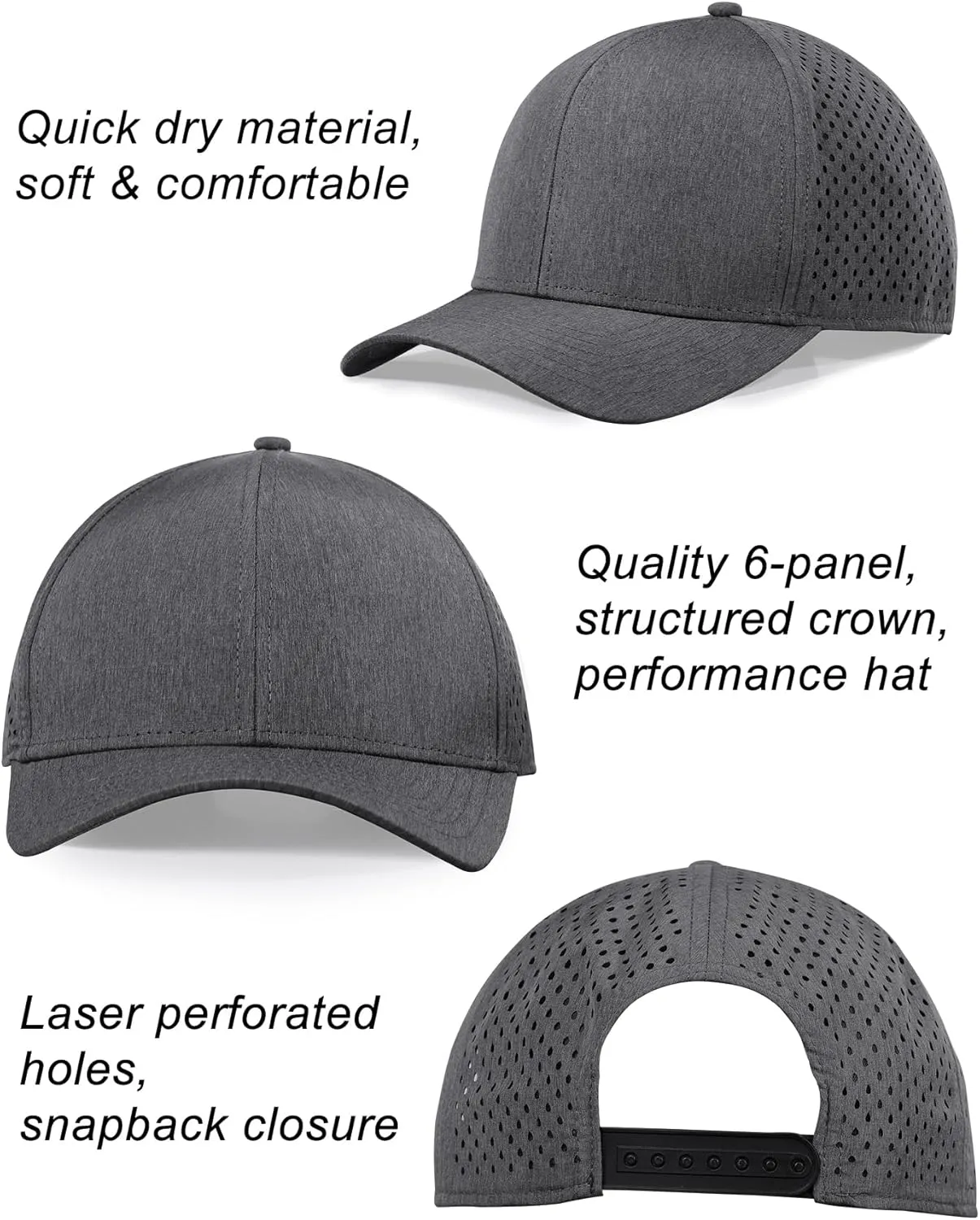 Oversize XL XXL Quick Dry Baseball Cap, Large Performance Snapback Hats, Laser Cut Mesh Ball Cap for Men Big Heads 23.5"-26"