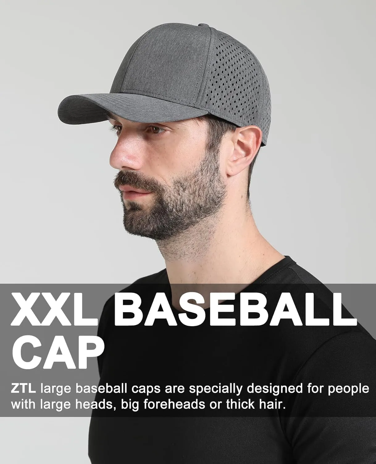Oversize XL XXL Quick Dry Baseball Cap, Large Performance Snapback Hats, Laser Cut Mesh Ball Cap for Men Big Heads 23.5"-26"