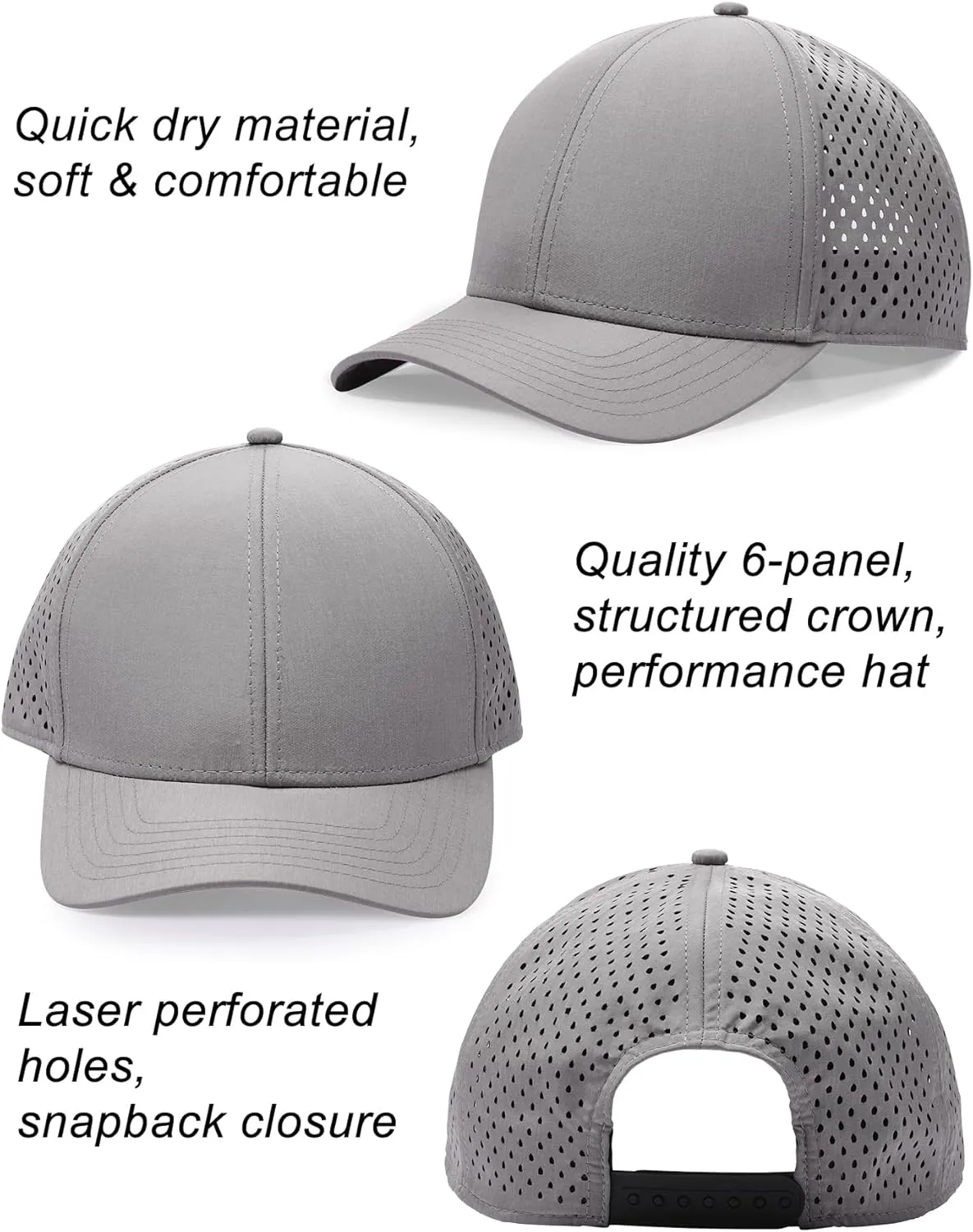 Oversize XL XXL Quick Dry Baseball Cap, Large Performance Snapback Hats, Laser Cut Mesh Ball Cap for Men Big Heads 23.5"-26"