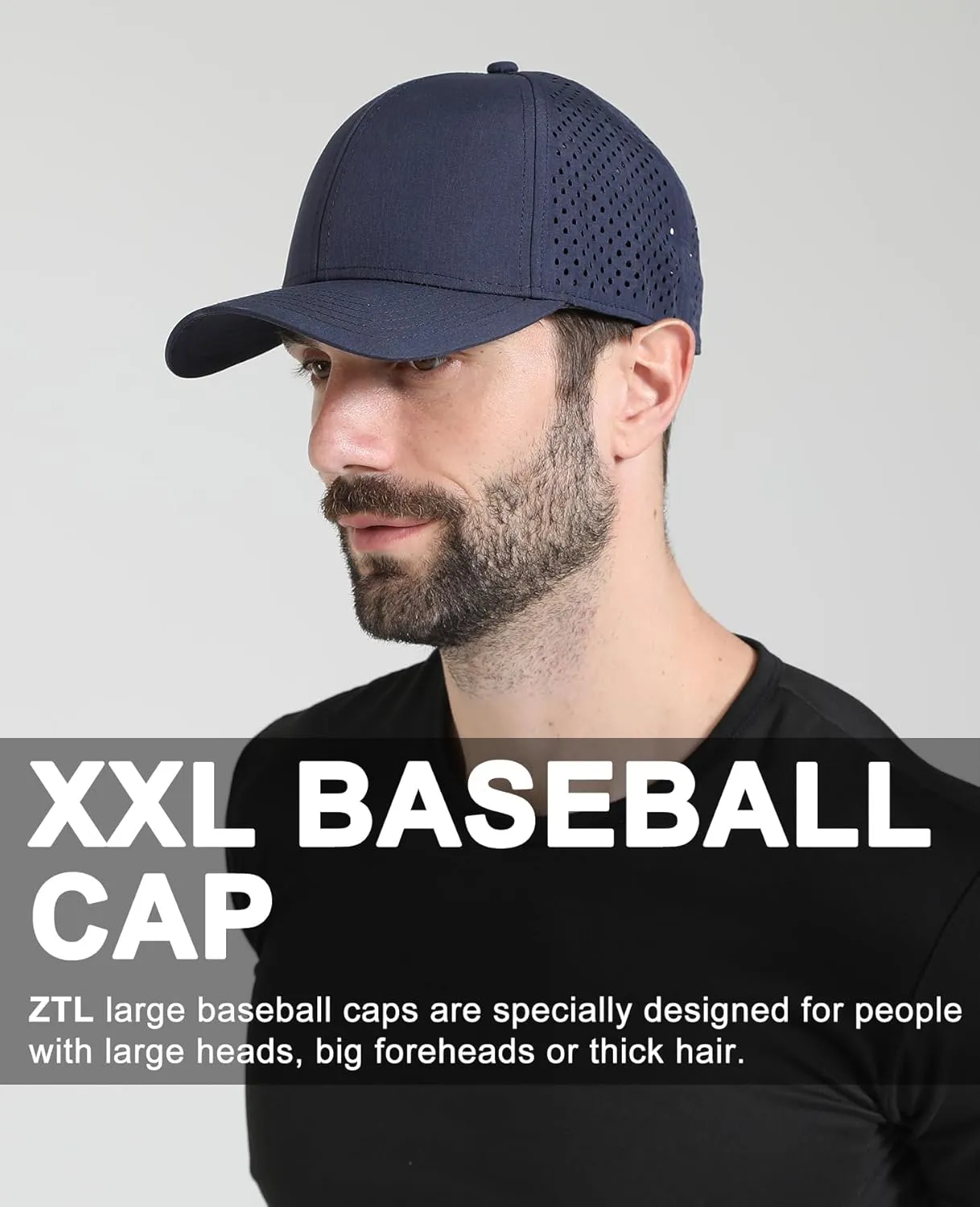 Oversize XL XXL Quick Dry Baseball Cap, Large Performance Snapback Hats, Laser Cut Mesh Ball Cap for Men Big Heads 23.5"-26"
