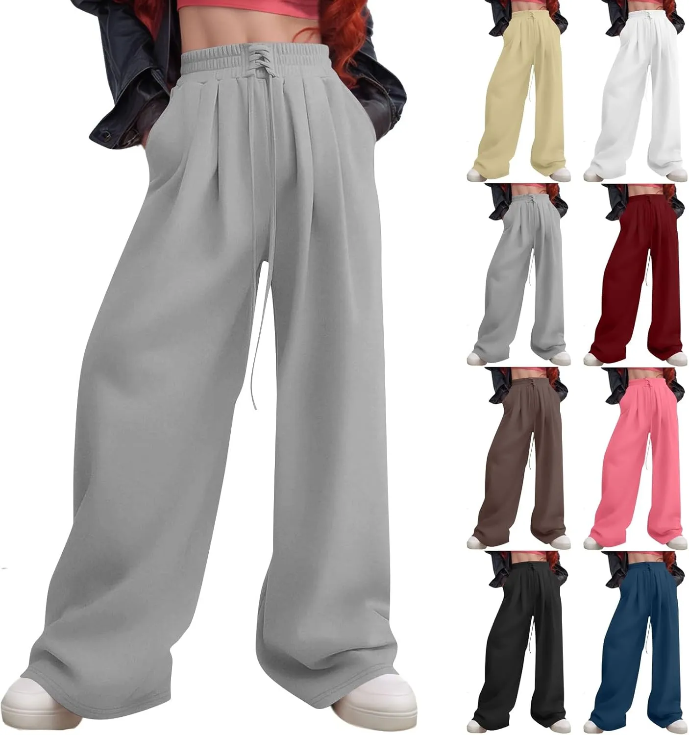 Oversized Wide Leg Sweatpants Women Baggy Drawstring High Waisted Sweatpants Active Workout Pants with Pockets