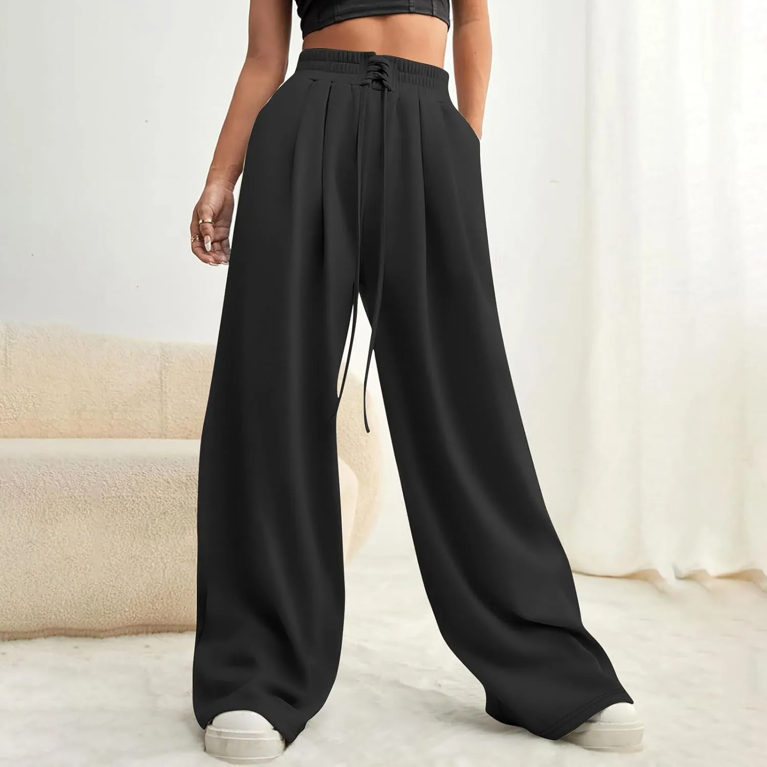 Oversized Wide Leg Sweatpants Women Baggy Drawstring High Waisted Sweatpants Active Workout Pants with Pockets