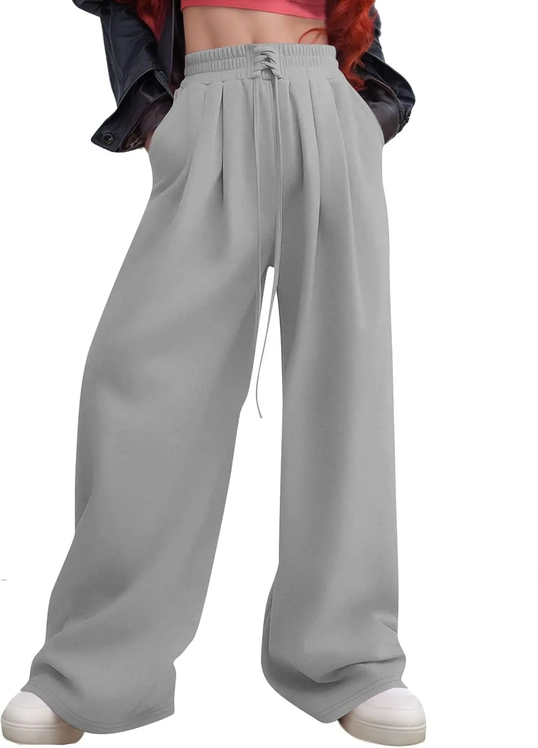 Oversized Wide Leg Sweatpants Women Baggy Drawstring High Waisted Sweatpants Active Workout Pants with Pockets
