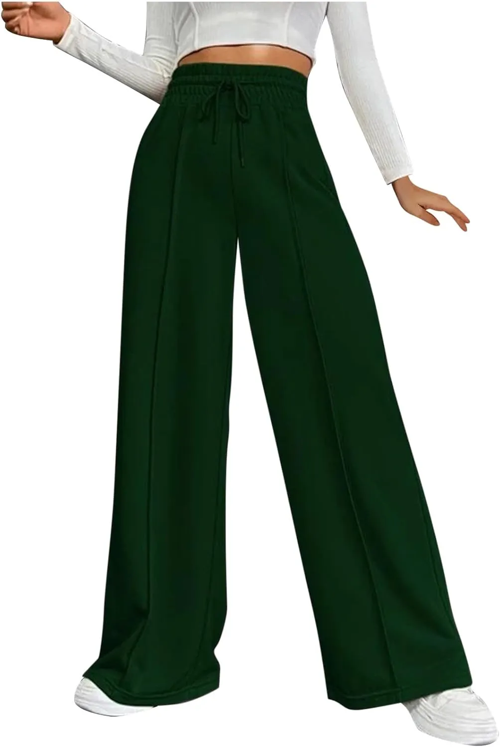 Palazzo Pants for Women Plus Size Baggy Wide Leg Trousers Elastic Waisted Casual Long Pants Solid Straight Work Pants