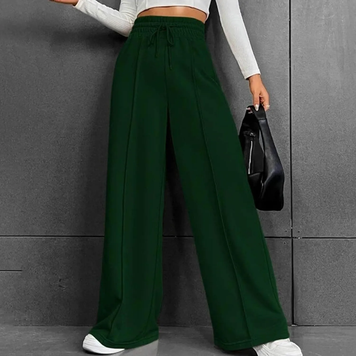 Palazzo Pants for Women Plus Size Baggy Wide Leg Trousers Elastic Waisted Casual Long Pants Solid Straight Work Pants