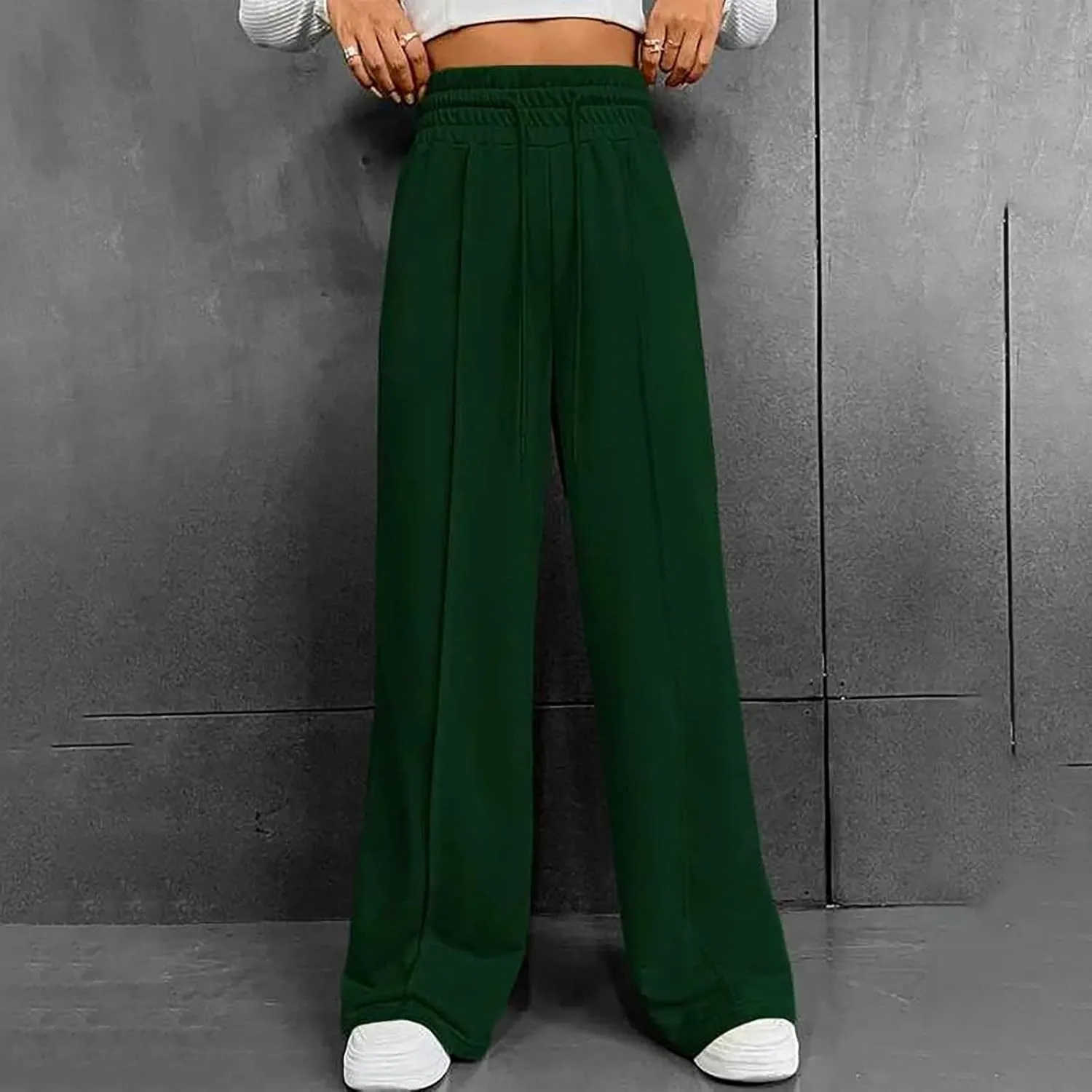 Palazzo Pants for Women Plus Size Baggy Wide Leg Trousers Elastic Waisted Casual Long Pants Solid Straight Work Pants