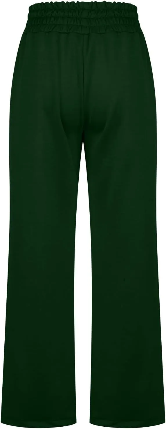 Palazzo Pants for Women Plus Size Baggy Wide Leg Trousers Elastic Waisted Casual Long Pants Solid Straight Work Pants