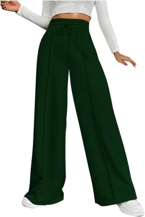 Palazzo Pants for Women Plus Size Baggy Wide Leg Trousers Elastic Waisted Casual Long Pants Solid Straight Work Pants