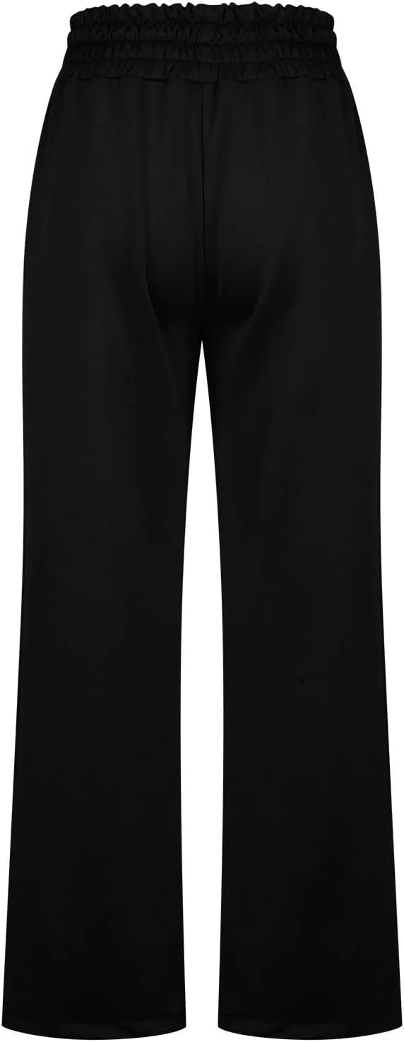 Palazzo Pants for Women Plus Size Baggy Wide Leg Trousers Elastic Waisted Casual Long Pants Solid Straight Work Pants