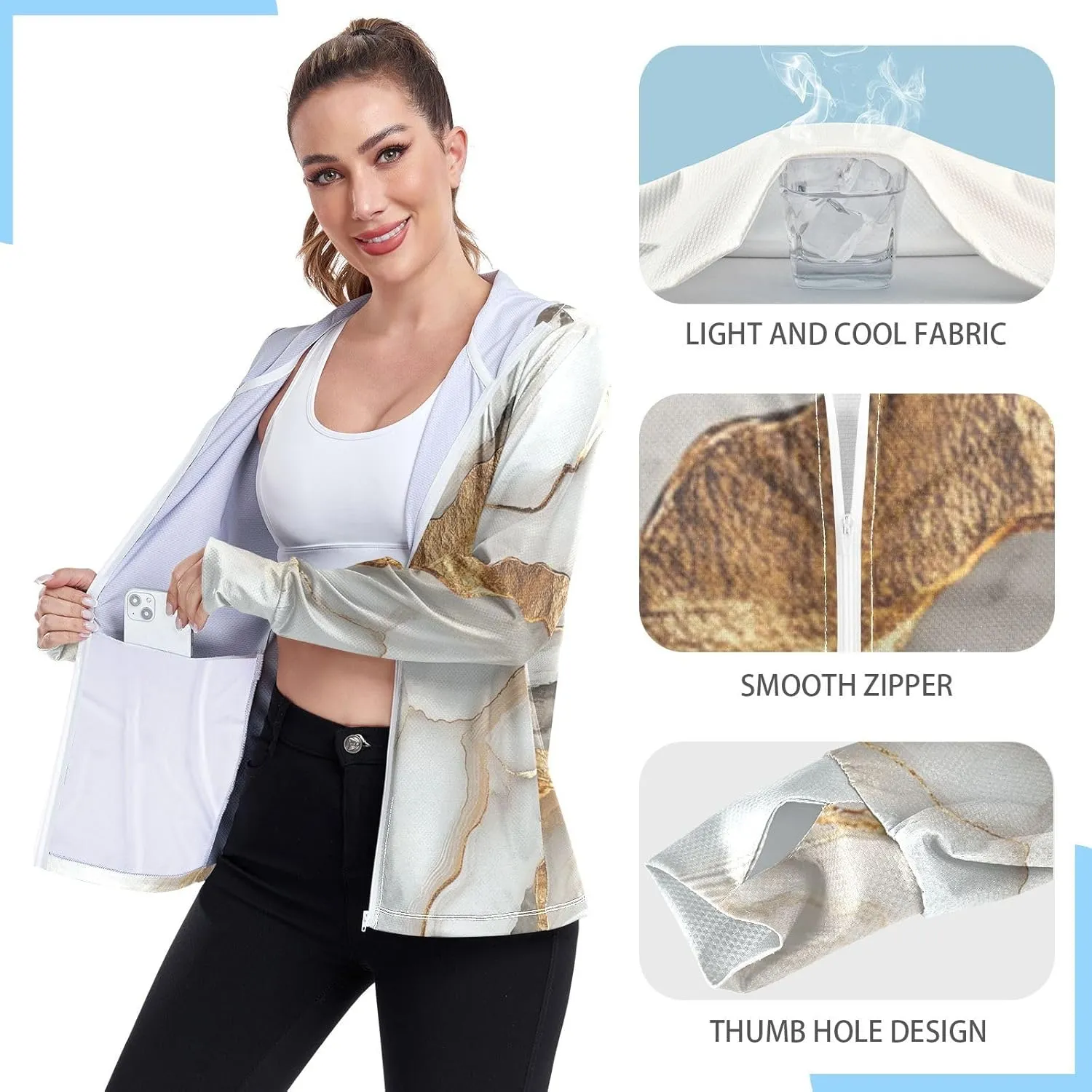 Plain Hoodie Long Sleeve Swim Shirts for Women UPF 50  Protection Workout Sweatshirt Hiking Outdoor Performance