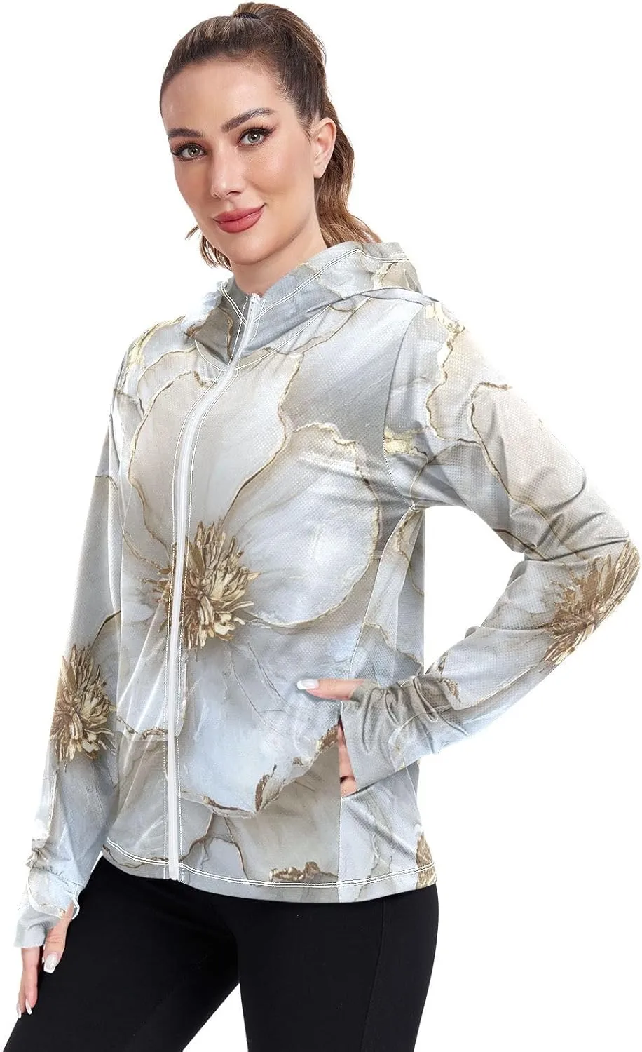 Plain Hoodie Long Sleeve Swim Shirts for Women UPF 50  Protection Workout Sweatshirt Hiking Outdoor Performance
