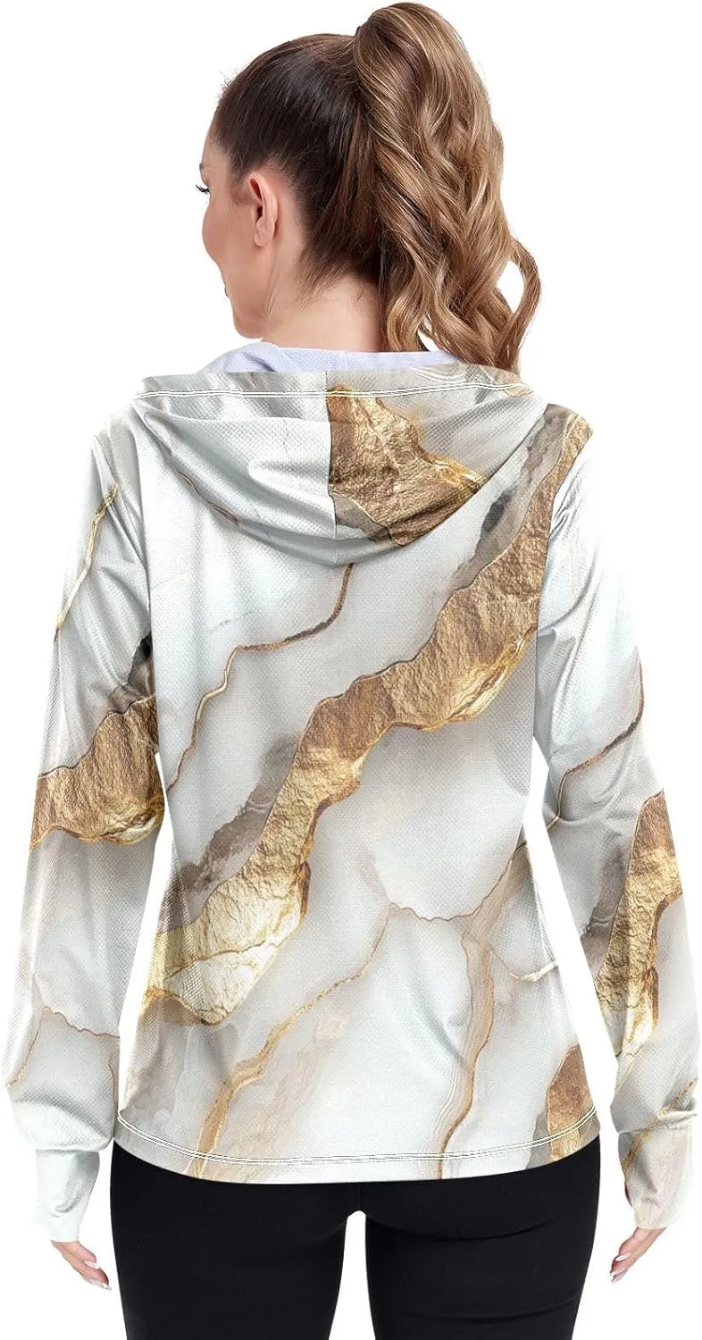 Plain Hoodie Long Sleeve Swim Shirts for Women UPF 50  Protection Workout Sweatshirt Hiking Outdoor Performance