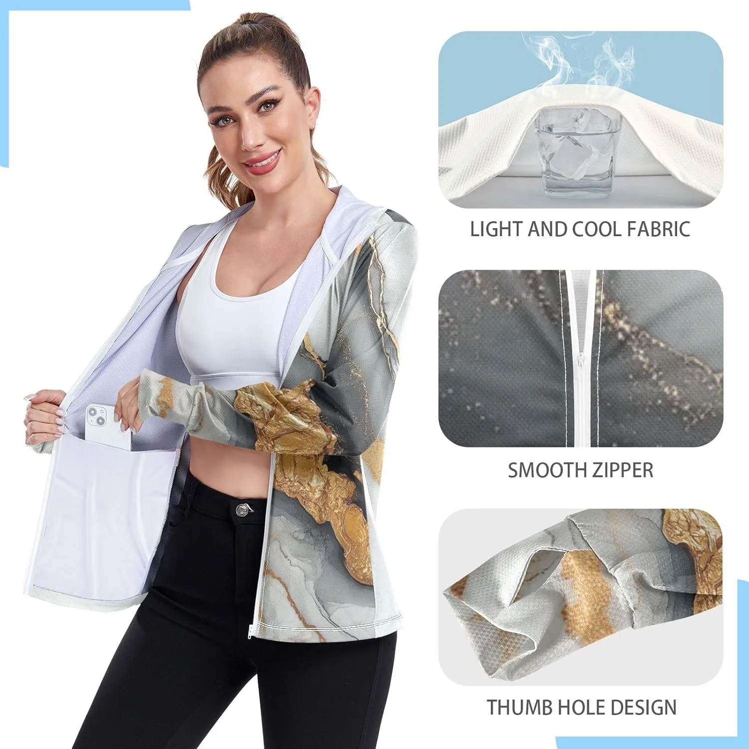 Plain Hoodie Long Sleeve Swim Shirts for Women UPF 50  Protection Workout Sweatshirt Hiking Outdoor Performance