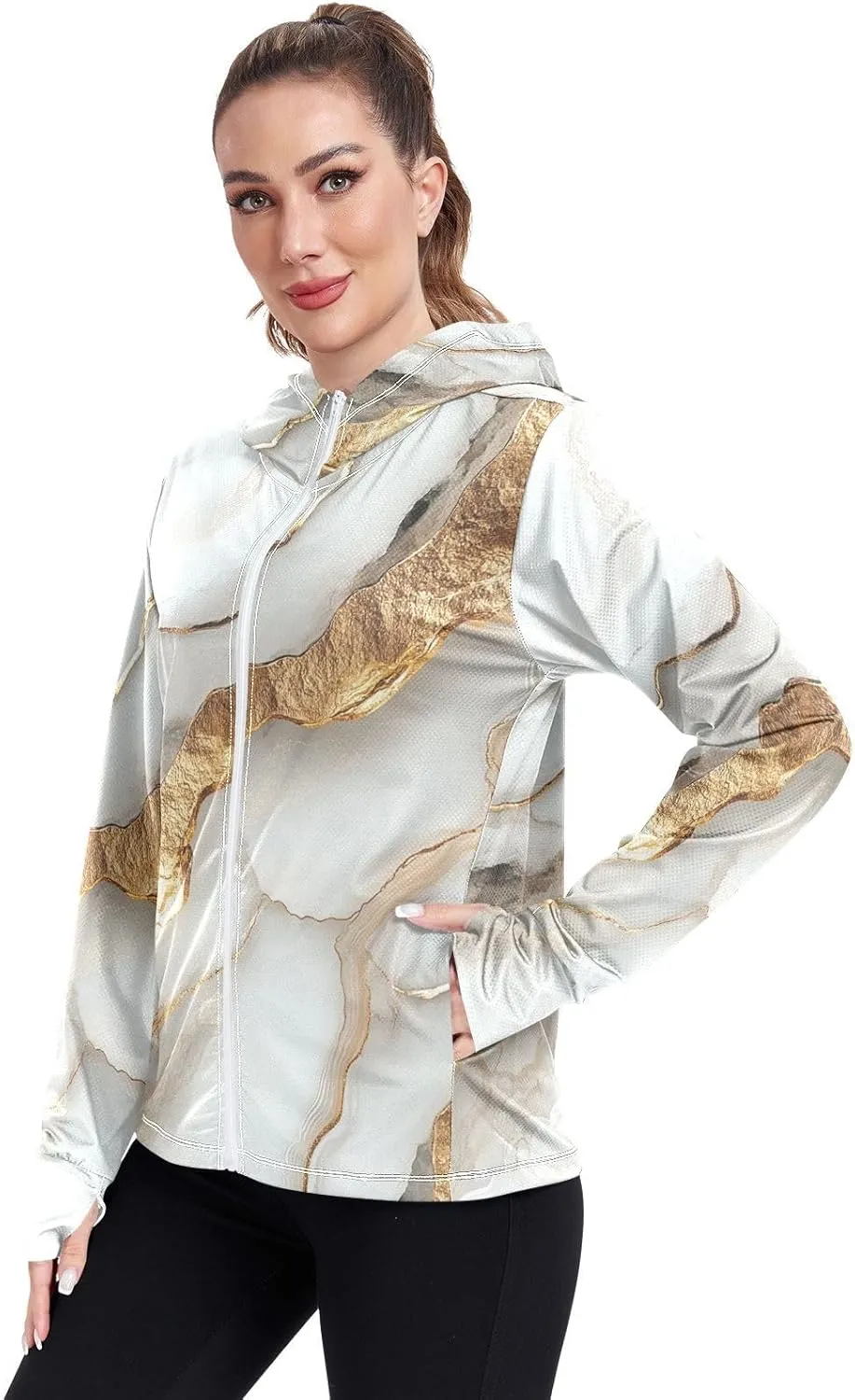 Plain Hoodie Long Sleeve Swim Shirts for Women UPF 50  Protection Workout Sweatshirt Hiking Outdoor Performance