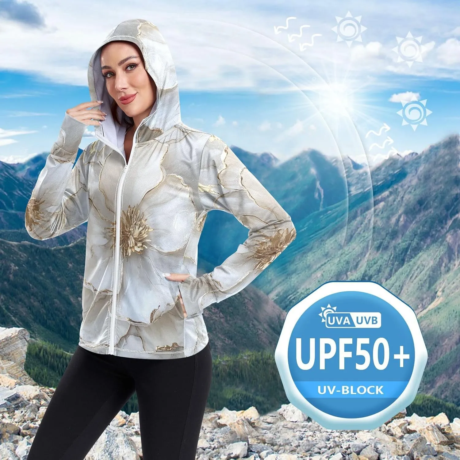 Plain Hoodie Long Sleeve Swim Shirts for Women UPF 50  Protection Workout Sweatshirt Hiking Outdoor Performance