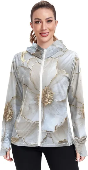 Plain Hoodie Long Sleeve Swim Shirts for Women UPF 50  Protection Workout Sweatshirt Hiking Outdoor Performance