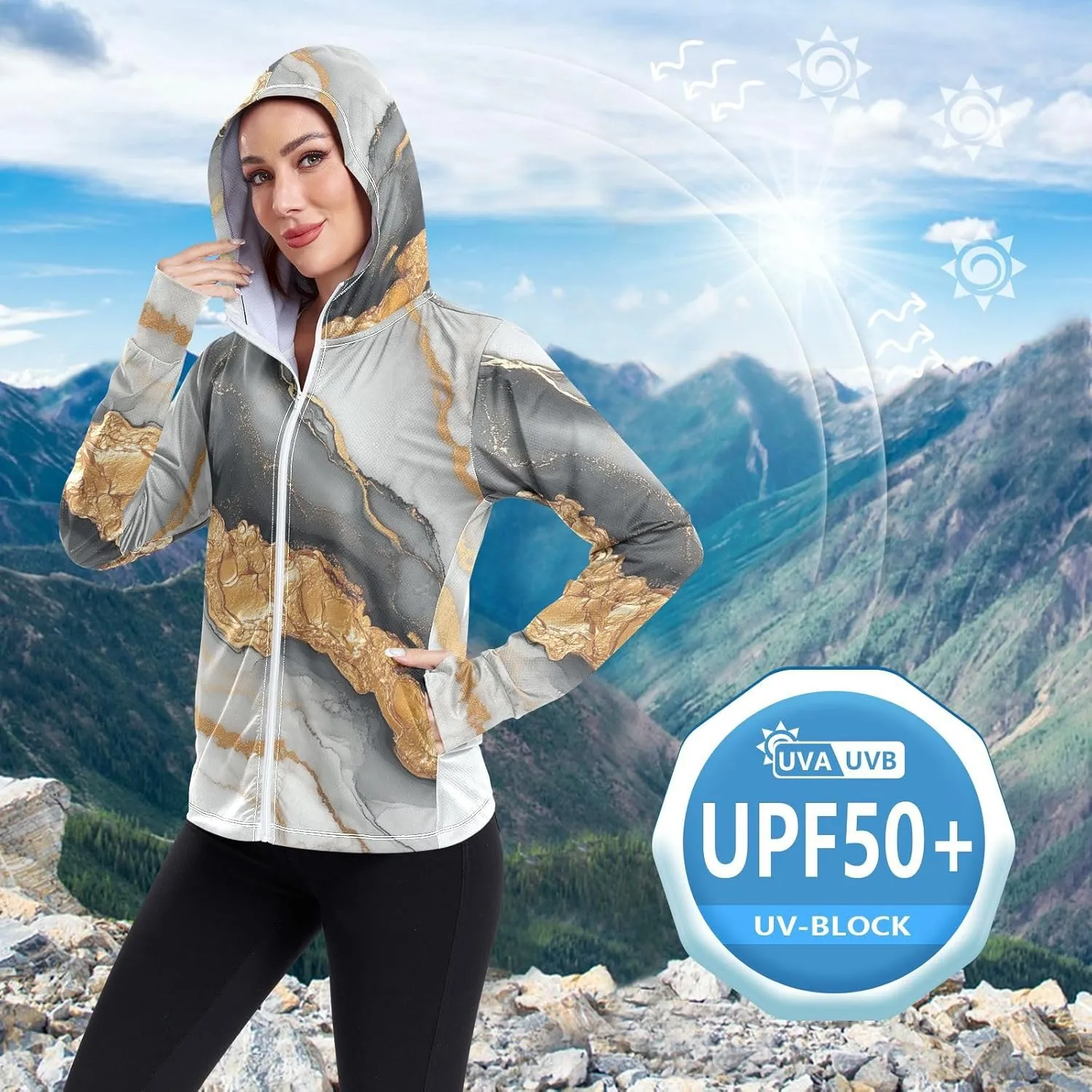 Plain Hoodie Long Sleeve Swim Shirts for Women UPF 50  Protection Workout Sweatshirt Hiking Outdoor Performance