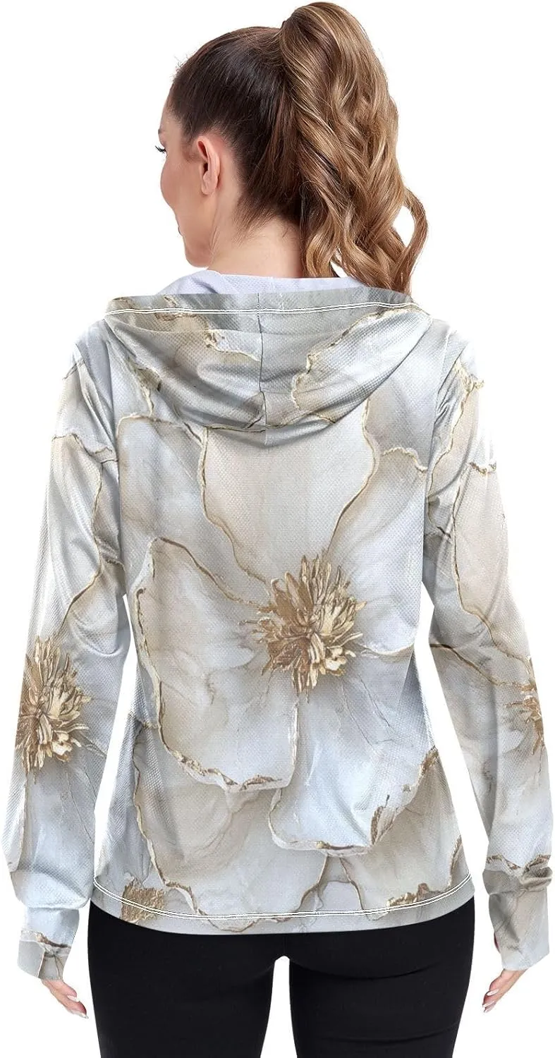 Plain Hoodie Long Sleeve Swim Shirts for Women UPF 50  Protection Workout Sweatshirt Hiking Outdoor Performance