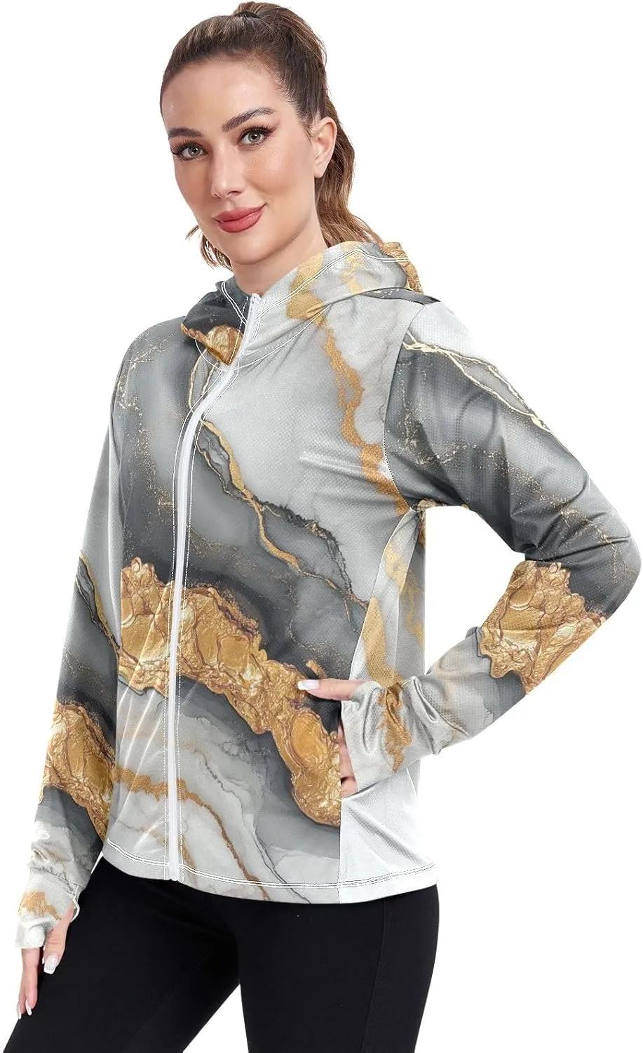 Plain Hoodie Long Sleeve Swim Shirts for Women UPF 50  Protection Workout Sweatshirt Hiking Outdoor Performance