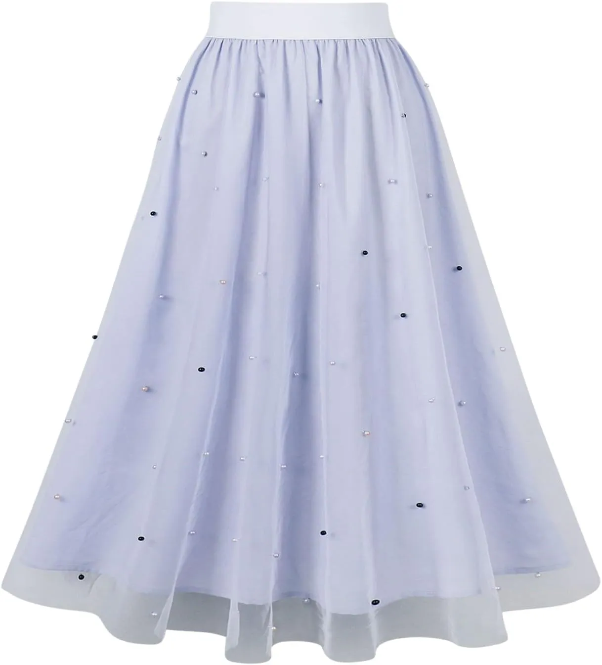 Pleated Skirts for Women Cute Elegant Stretch Waist Pleated Double Layer Party Midi Skirt Summer Causal Swing Skirt
