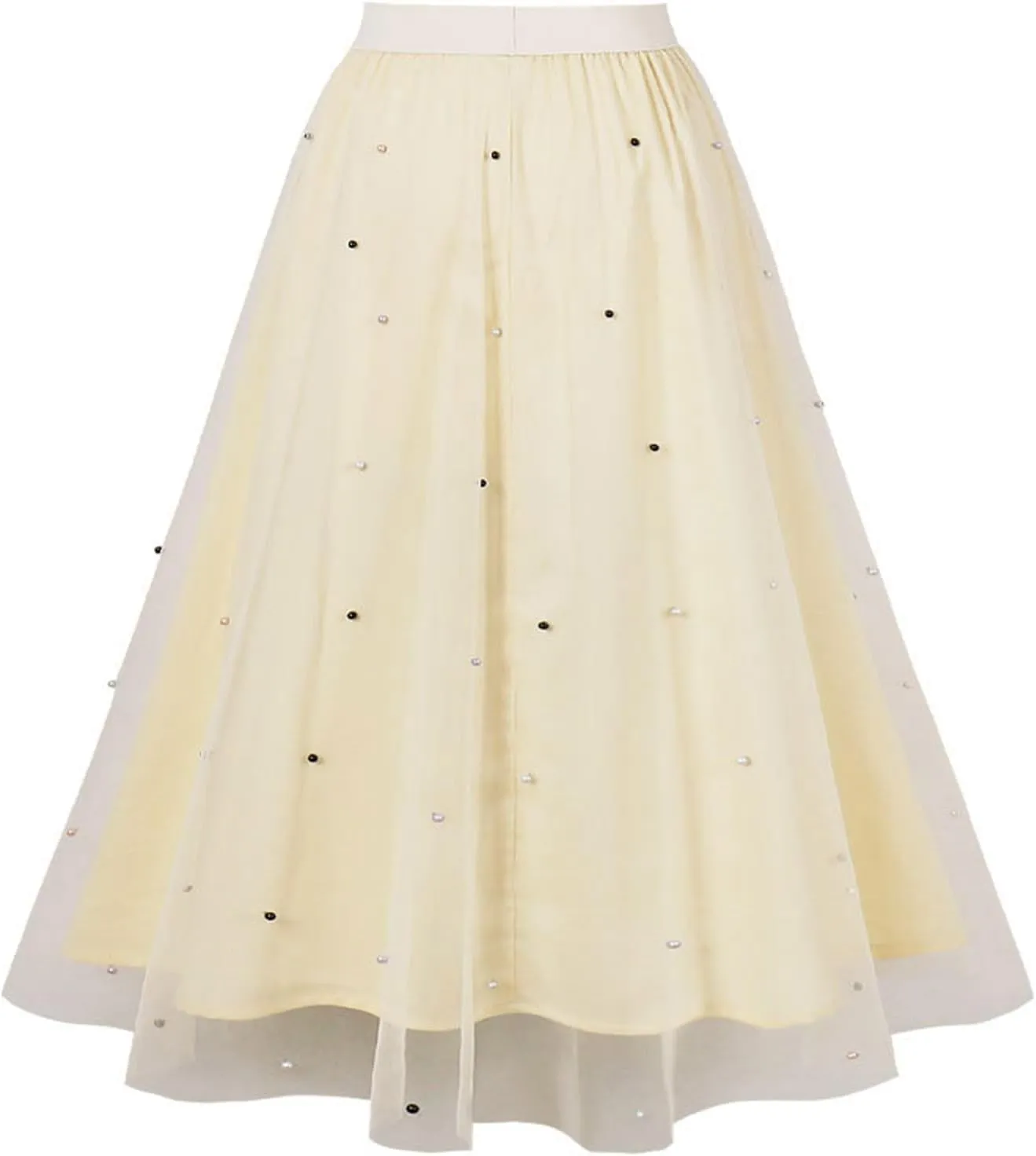 Pleated Skirts for Women Cute Elegant Stretch Waist Pleated Double Layer Party Midi Skirt Summer Causal Swing Skirt