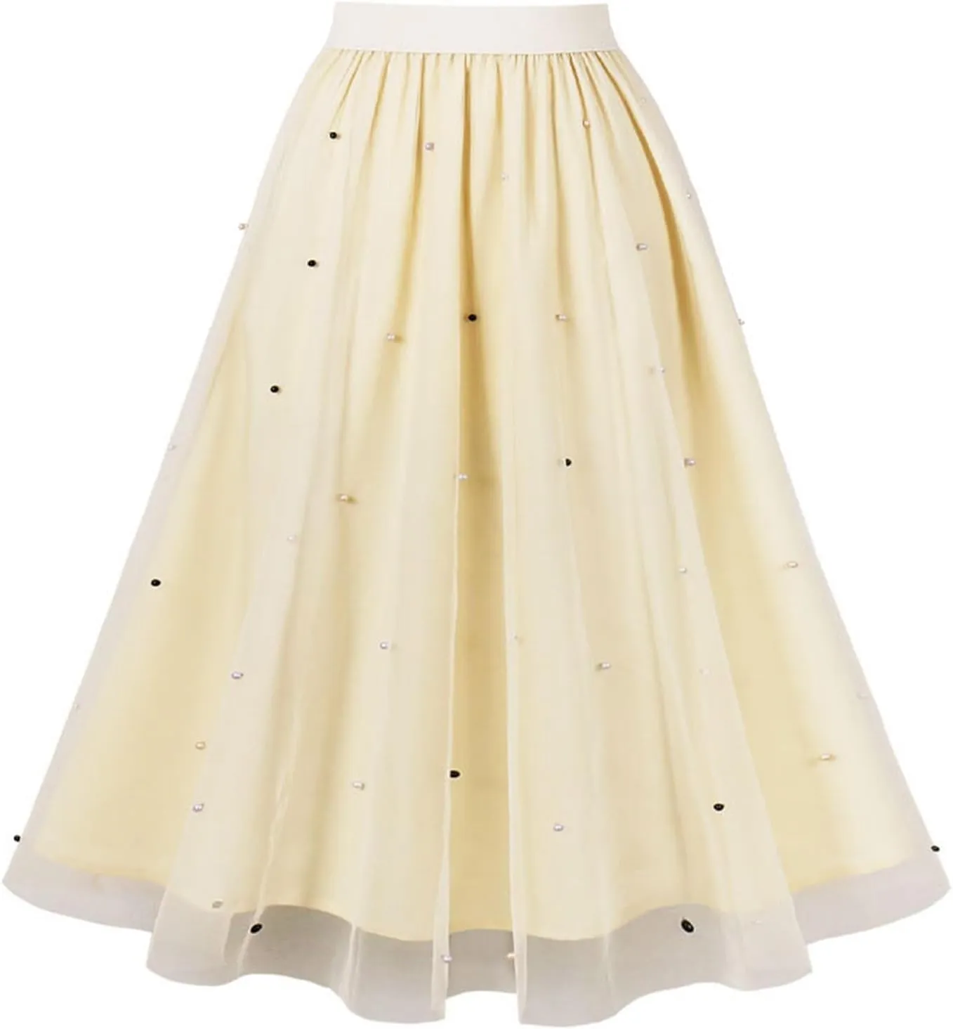 Pleated Skirts for Women Cute Elegant Stretch Waist Pleated Double Layer Party Midi Skirt Summer Causal Swing Skirt