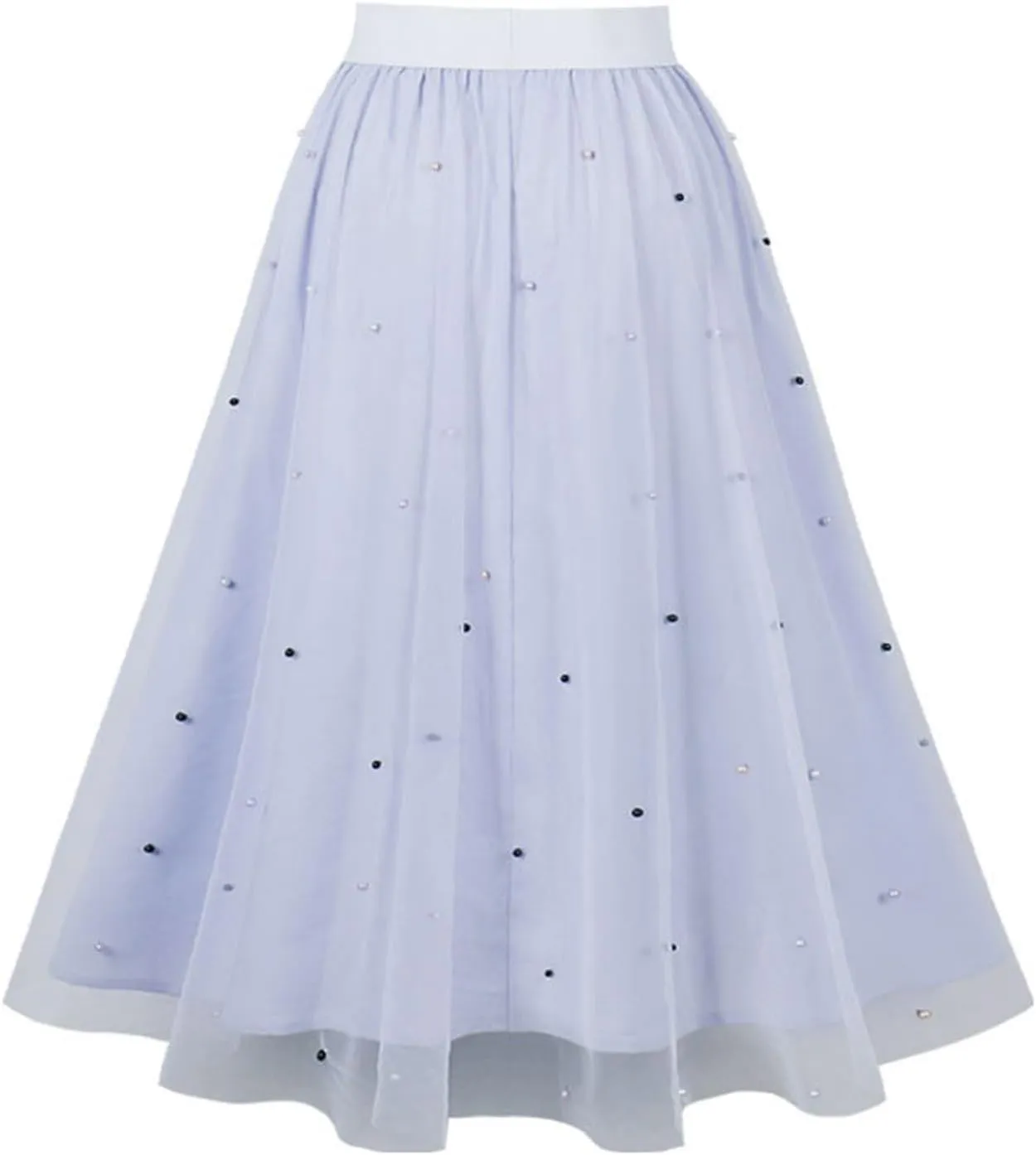 Pleated Skirts for Women Cute Elegant Stretch Waist Pleated Double Layer Party Midi Skirt Summer Causal Swing Skirt