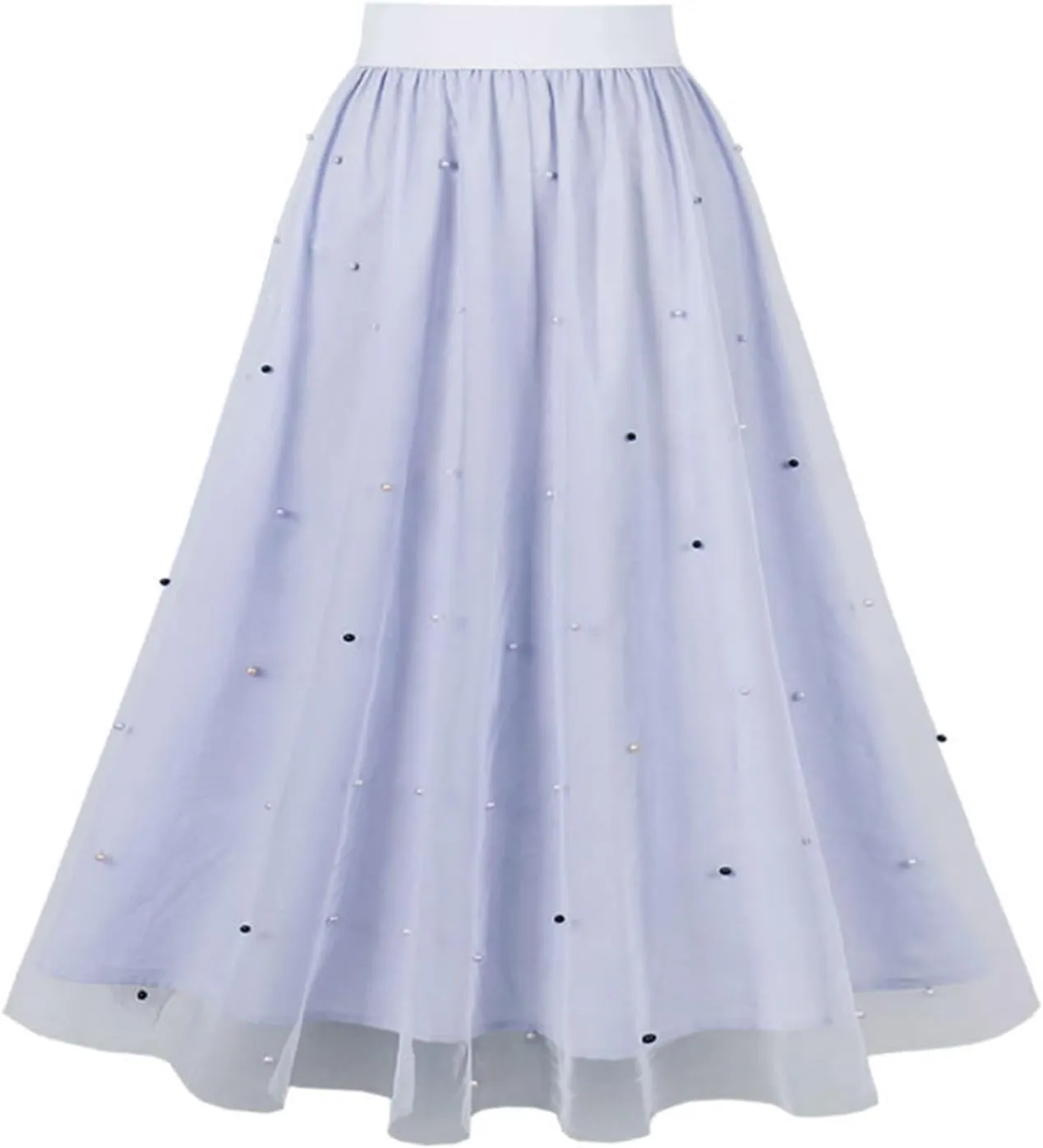 Pleated Skirts for Women Cute Elegant Stretch Waist Pleated Double Layer Party Midi Skirt Summer Causal Swing Skirt