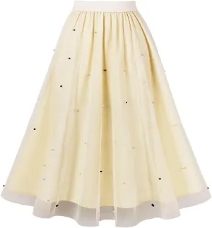 Pleated Skirts for Women Cute Elegant Stretch Waist Pleated Double Layer Party Midi Skirt Summer Causal Swing Skirt