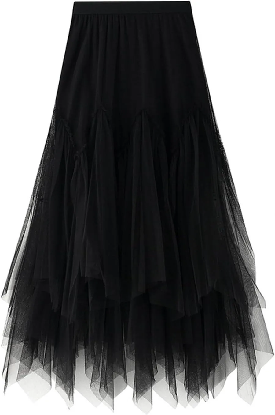 Pleated Skirts for Women Tulle Skirt Formal High Low Asymmetrical A-Line Fairy Elastic Waist Layered Long Midi Skirts