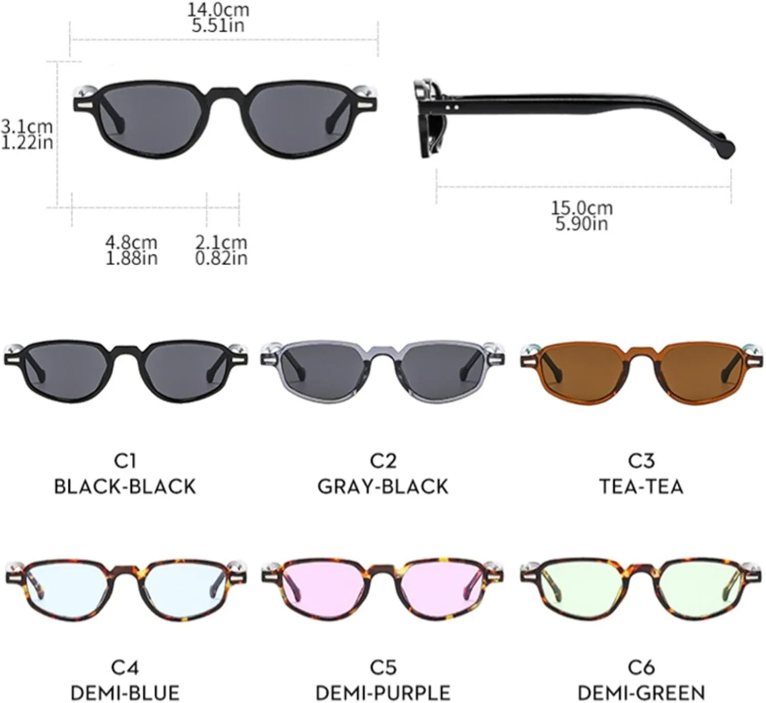 Popular Fashion Small Cat Eye Women Sunglasses Retro Clear Ocean Lens Uv400 Men Rivets