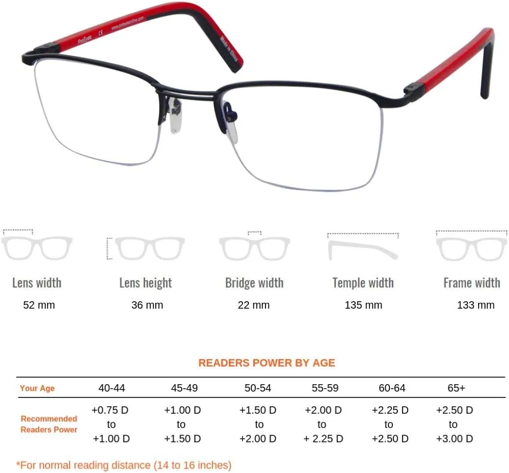 ProEyes Attitude 3, Progressive Multifocal Blue Light Blocking Readers w/Spring Hinge, Anti-Reflective Resin Lens, 0 Power on Top Lens (Rectangular Black, up 0.00,down 1.00)