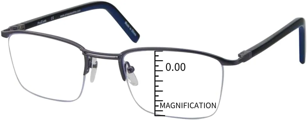 ProEyes Attitude 3, Progressive Multifocal Blue Light Blocking Readers w/Spring Hinge, Anti-Reflective Resin Lens, 0 Power on Top Lens (Rectangular Gun, up 0.00,down 1.00)