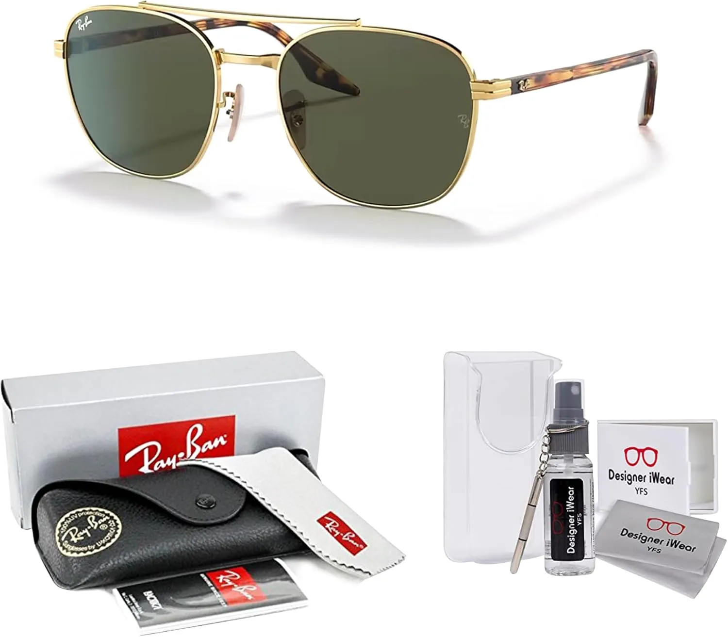 Ray-Ban RB3688 Square Sunglasses for Men for Women   BUNDLE With Designer iWear Complimentary Eyewear Kit