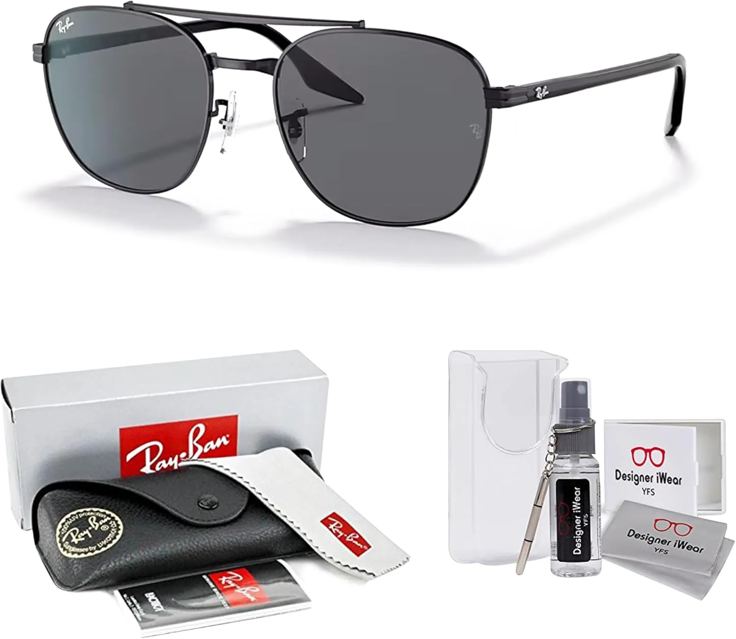 Ray-Ban RB3688 Square Sunglasses for Men for Women   BUNDLE With Designer iWear Complimentary Eyewear Kit