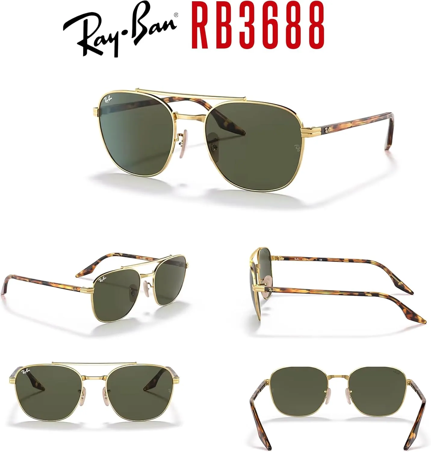 Ray-Ban RB3688 Square Sunglasses for Men for Women   BUNDLE With Designer iWear Complimentary Eyewear Kit