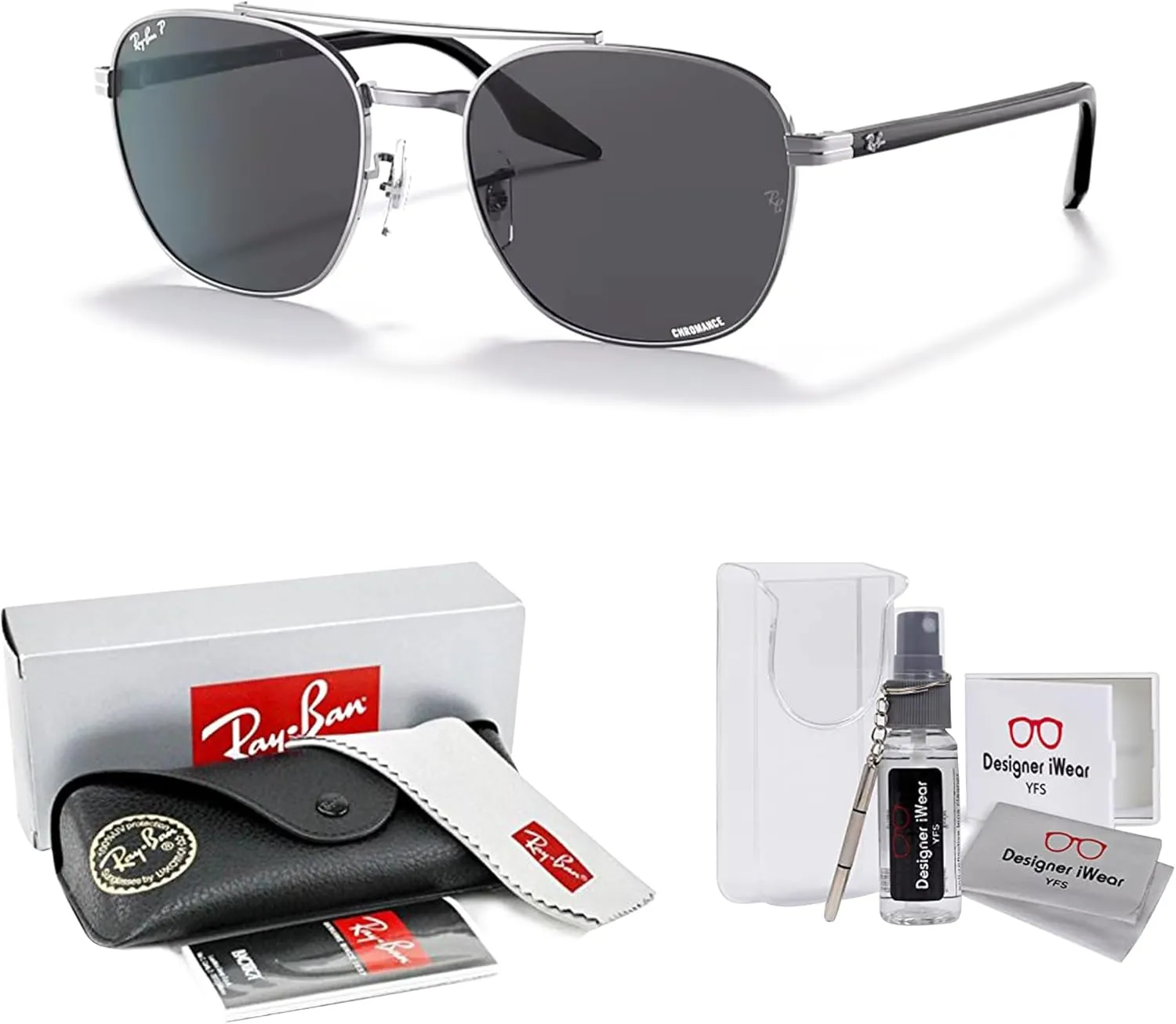 Ray-Ban RB3688 Square Sunglasses for Men for Women   BUNDLE With Designer iWear Complimentary Eyewear Kit