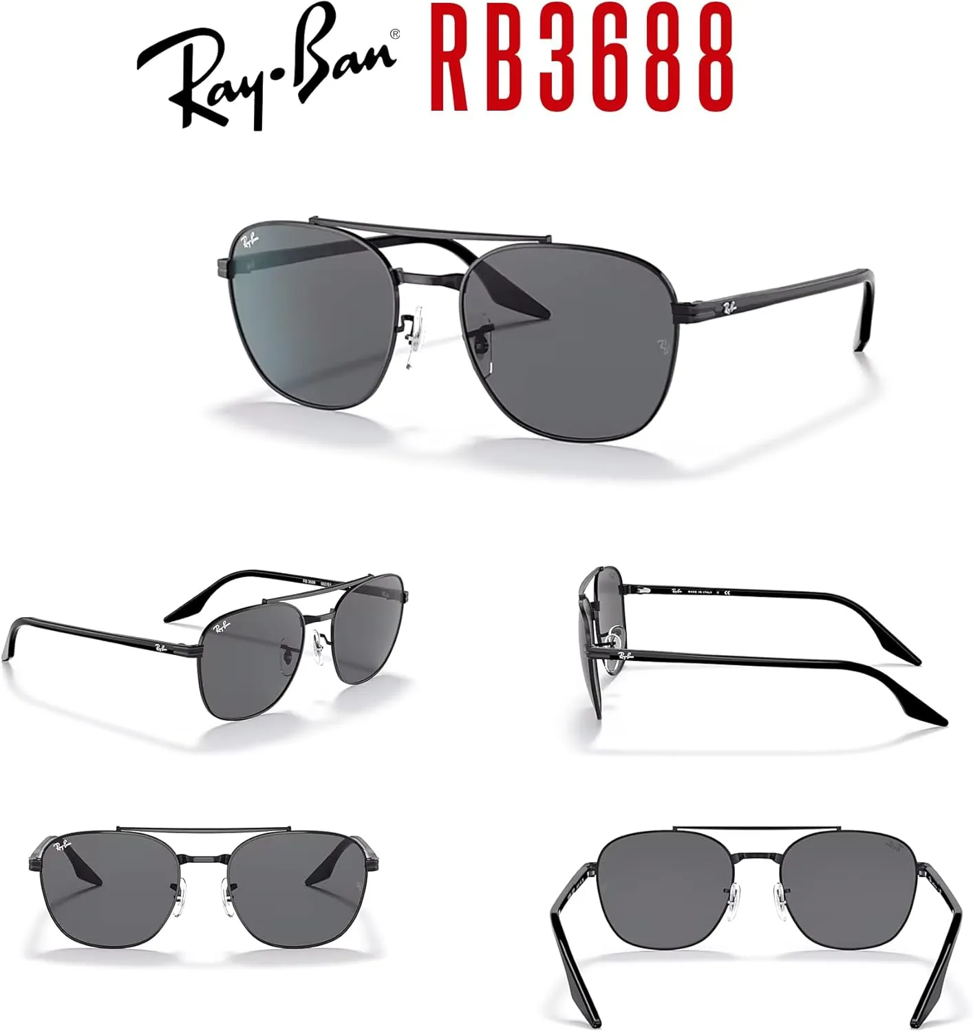 Ray-Ban RB3688 Square Sunglasses for Men for Women   BUNDLE With Designer iWear Complimentary Eyewear Kit