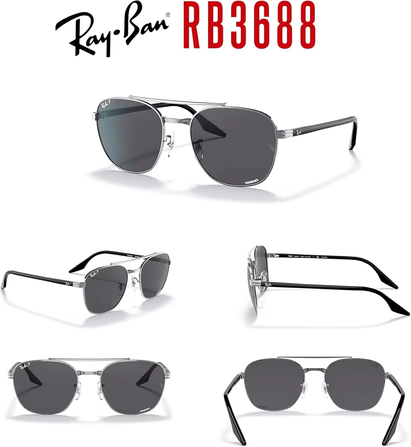 Ray-Ban RB3688 Square Sunglasses for Men for Women   BUNDLE With Designer iWear Complimentary Eyewear Kit