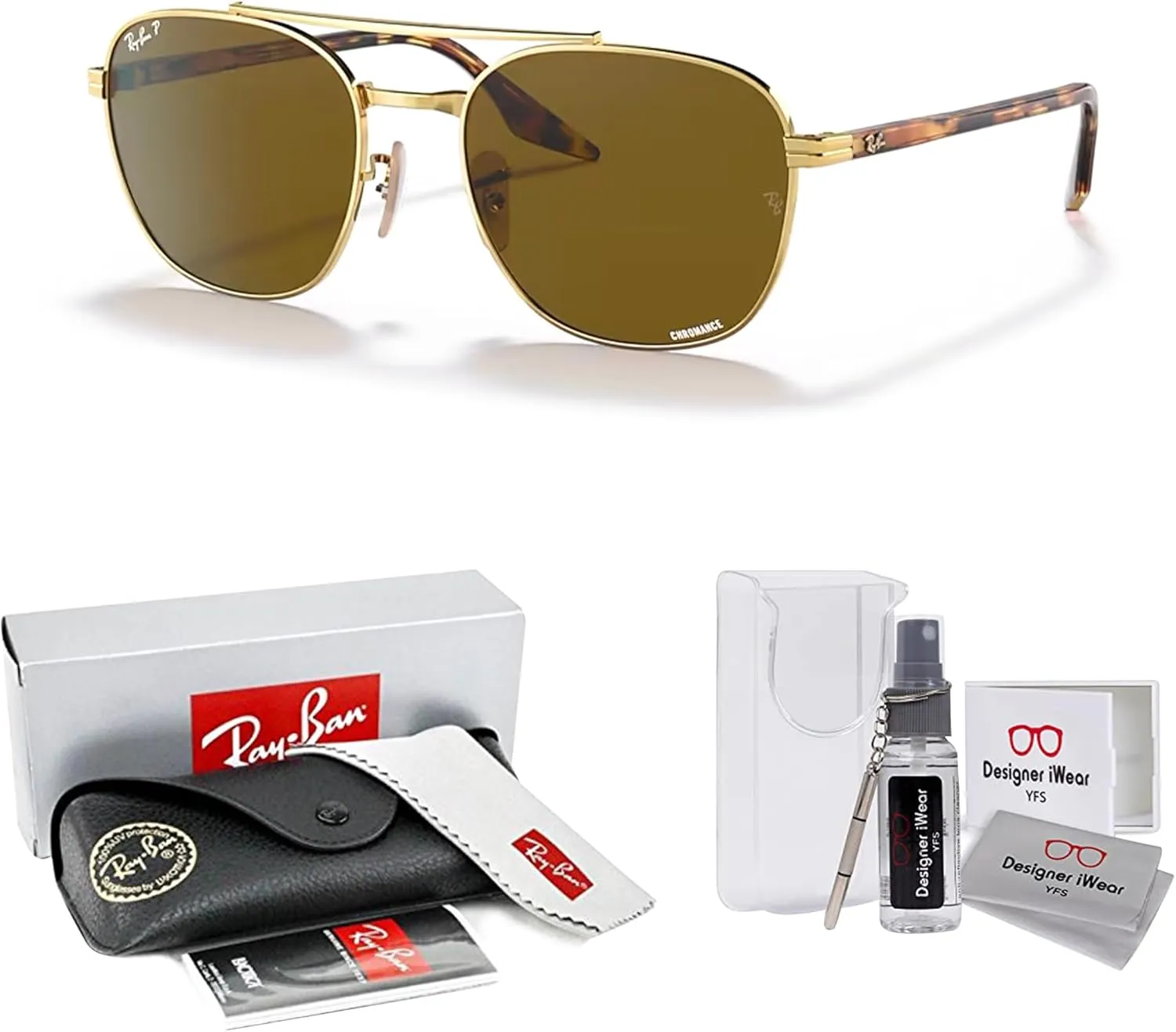 Ray-Ban RB3688 Square Sunglasses for Men for Women   BUNDLE With Designer iWear Complimentary Eyewear Kit