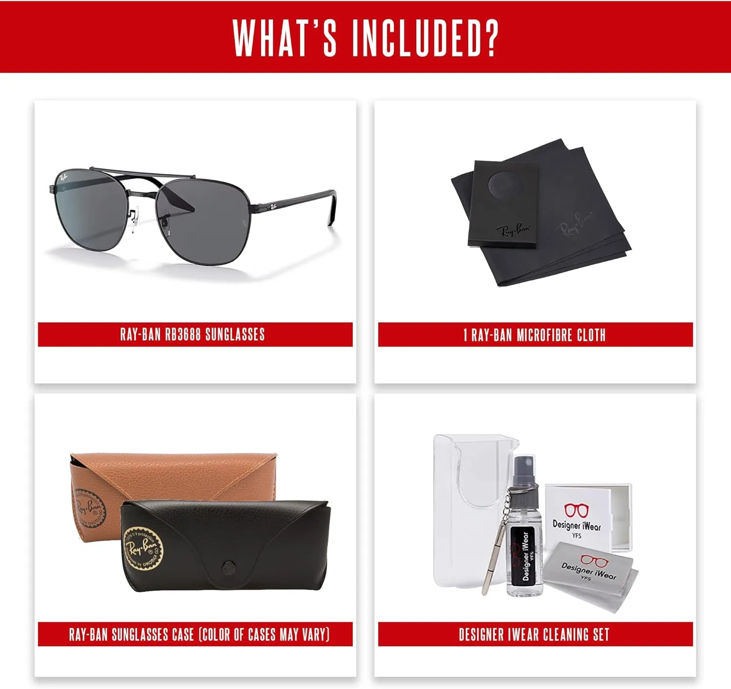 Ray-Ban RB3688 Square Sunglasses for Men for Women   BUNDLE With Designer iWear Complimentary Eyewear Kit