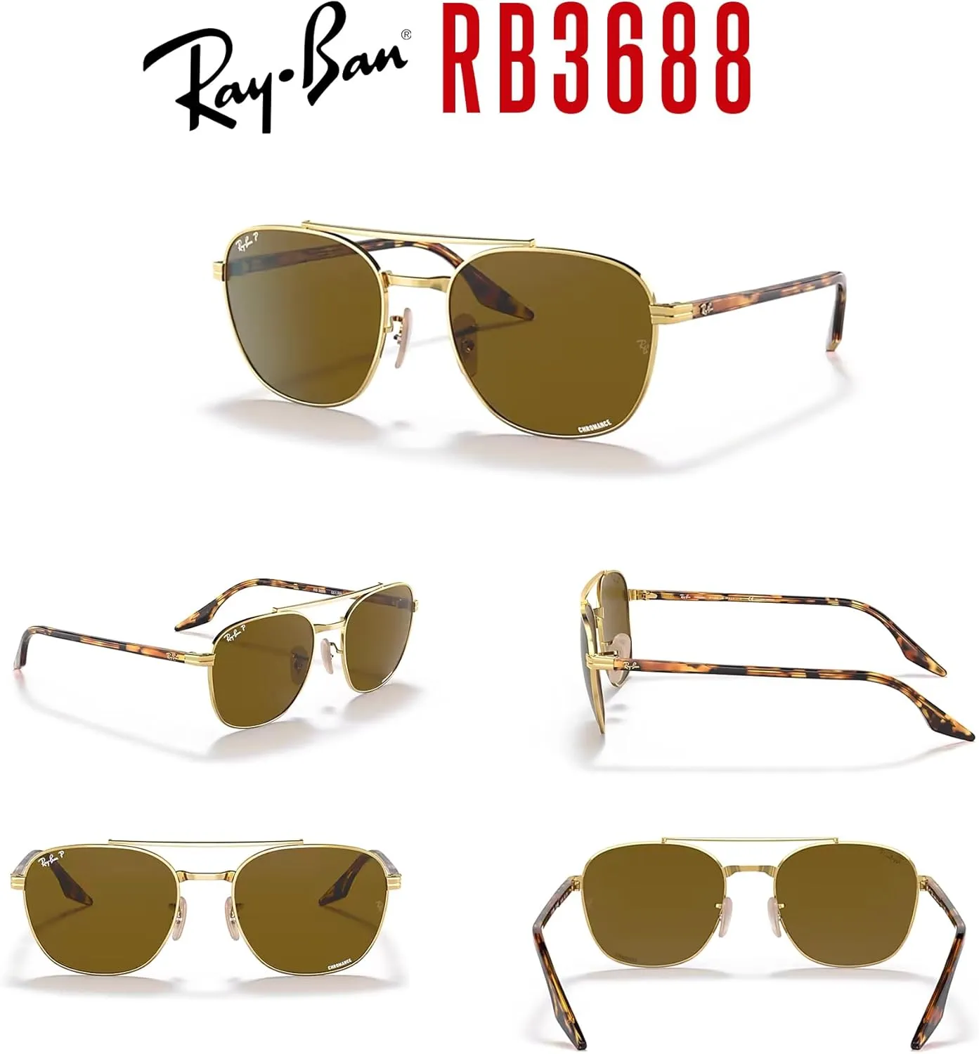 Ray-Ban RB3688 Square Sunglasses for Men for Women   BUNDLE With Designer iWear Complimentary Eyewear Kit