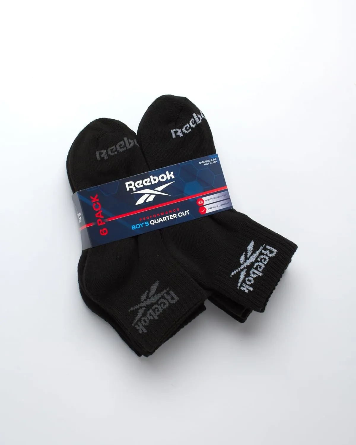 Reebok Boys' Quarter Socks - 6 Pack Stretch Performance Quarter Cut Arch Support Socks - Cushioned Athletic Socks for Boys